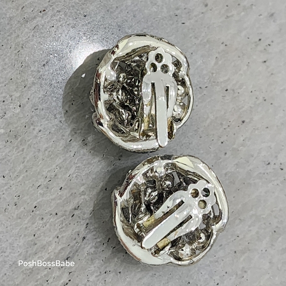 Vintage Aurora Borealis Rhinestone Clip-On Earrings | Silver Tone & Enamel - Picture 7 of 9